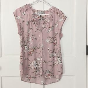 Dusty pink floral cap sleeve blouse